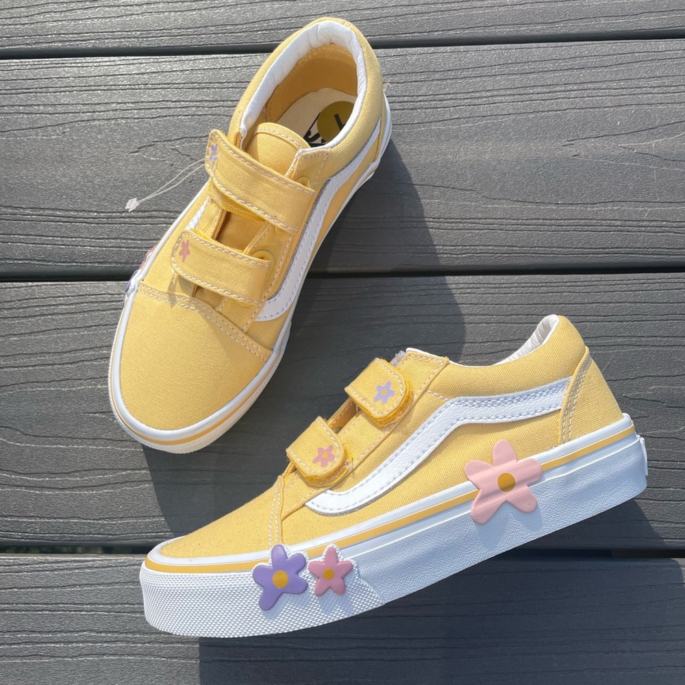 Vans Yellow Kids Sneakers with Floral Charms
